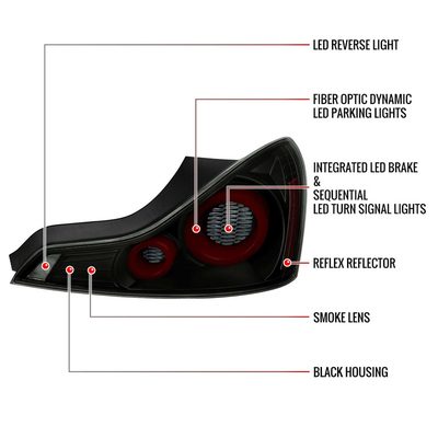 For Infiniti G37 2008-13 / Q60 Coupe 2014-15 Red LED Tail Lights Switchback Sequential Turn Signals Black Housing Smoked Lens