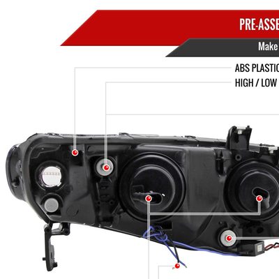 2006-2011 Honda Civic Sedan Projector Headlights R8 LED Light Strip Matt Black