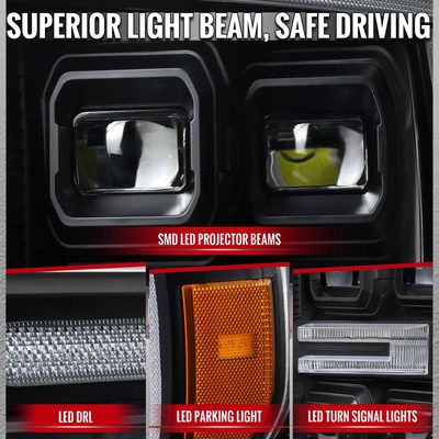 For Ford F-150 2021-2023 Full LED Projector Headlights Sequential DRL Black Clear Halogen Fit