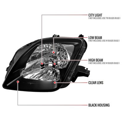 1997-2001 Honda Prelude Factory Style Headlights Matte Black/Clear Lens