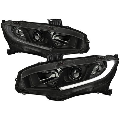 2016-2021 Honda Civic LED Strip Factory Projector Headlights Matt Black/Smoke