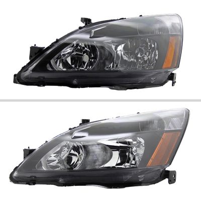 2003-2007 Honda Accord Factory Headlights w/Amber Reflector Matt Black/Clear