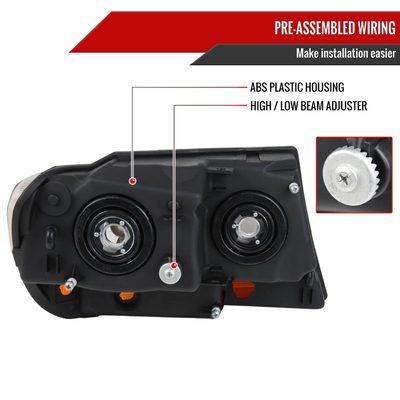1999-2004 Jeep Grand Cherokee Factory Crystal Headlights Matt Black/Clear