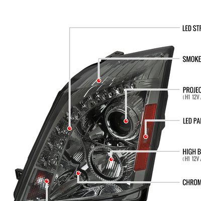 2008-2014 Cadillac CTS SMD LED Light Strip Projector Headlights Chrome/Smoke