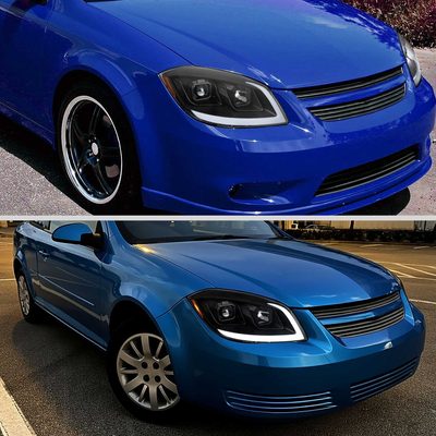 For Chevrolet Cobalt / Pontiac G5 2005-2010 LED Bar Projector Headlights LED DRL Light Tube Matte Black Housing Clear Lens