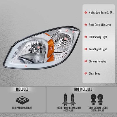 For Chevrolet Cobalt / Pontiac G5 2005-2010 Factory Style Headlights With LED DRL Light Strip Chrome Housing Clear Lens