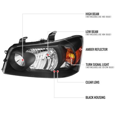 2004-2007 Toyota Highlander Factory Style Headlights Matte Black/Clear Lens