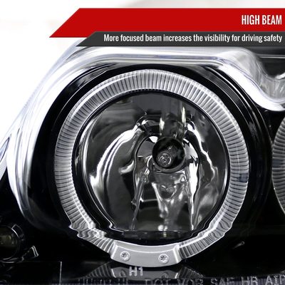 1999-2004 Ford Mustang Dual Halo Projector Headlights Jet Black/Clear Lens
