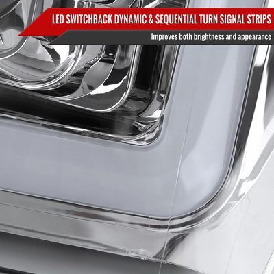 2011-2016 Ford F-250 F-350 F-450 F-550 LED CBar Projector Headlights Chrome