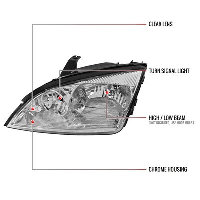 2005-2007 Ford Focus Factory Style Headlights Chrome Housing/Clear Lens