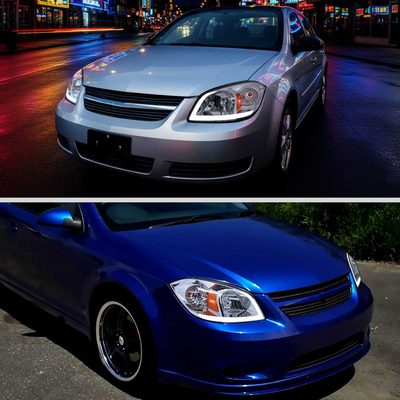 For Chevrolet Cobalt / Pontiac G5 2005-2010 Factory Style Headlights With LED DRL Light Strip Chrome Housing Clear Lens