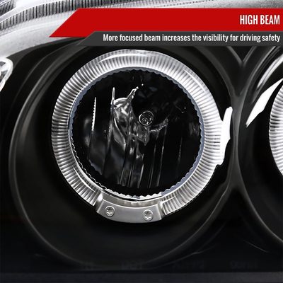 2000-2003 Nissan Sentra Dual Halo Projector Headlights Matte Black/Clear Lens