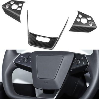 Cybertruck Steering Wheel Voice Control Trim | Glossy/Matte Real Carbon Fiber