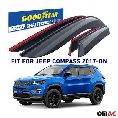 Goodyear Wind Deflectors for Jeep Compass 2017-2025 Tape-On Premium Smoke 4 pcs