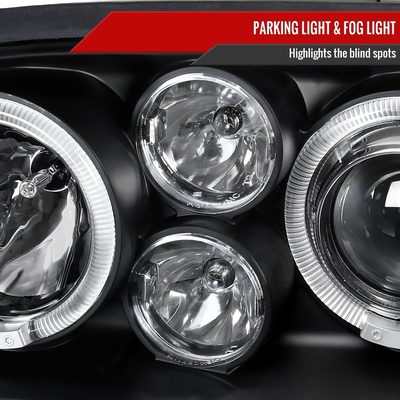 1993-1998 VW Golf Mk3/Cabrio Dual Halo Projector Headlights Matt Black/Clear