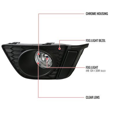 2015-2016 Honda Fit 12V/35W H8 Fog Lights Kit Chrome Housing/Clear Lens