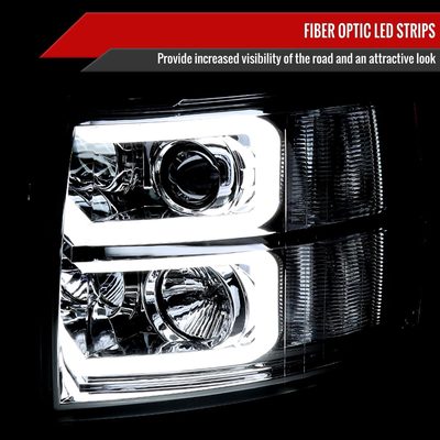 2007-2013 Chevy Silverado 1500 2500HD 3500HD Dual LED C-Bar Headlights Chrome