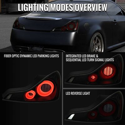 For Infiniti G37 2008-13 / Q60 Coupe 2014-15 Red LED Tail Lights Switchback Sequential Turn Signals Black Housing Smoked Lens