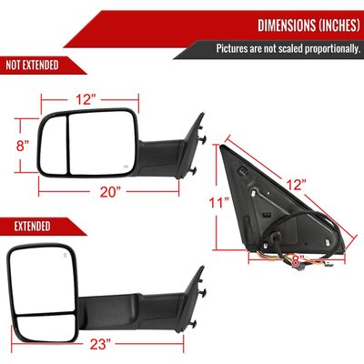2013-2015 Dodge RAM Heated Towing Mirrors Clear Lens Turn & Puddle Lights