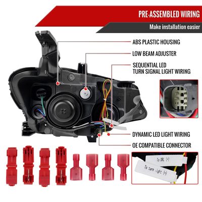 2019-2024 Chevy Malibu Sequential LED Turn Signal Projector Headlights Black