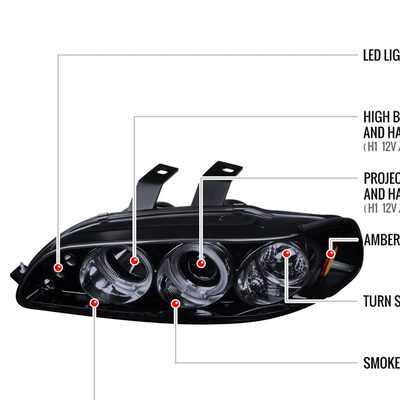 1992-1995 Honda Civic Dual Halo Projector Headlights Glossy Black/Smoke Lens