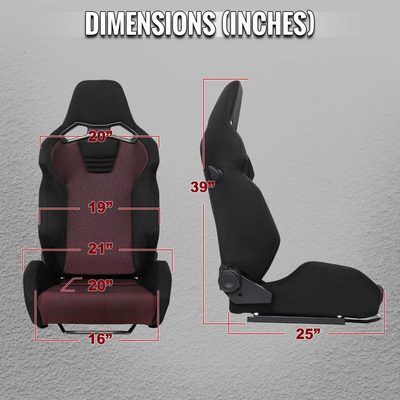 Universal Racing Seat Black Suede Red Bird Eye Mesh Cloth Double Black Stitch