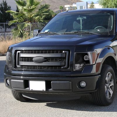 2009-2014 Ford F-150 Projector Headlights w/ Amber Reflectors Matt Black/Clear