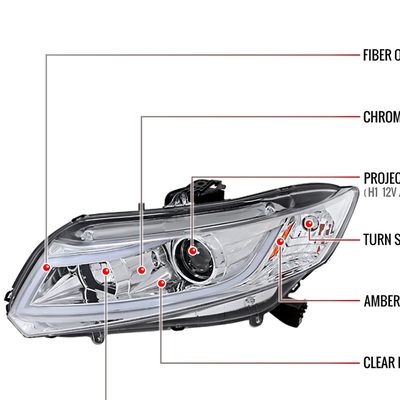 2012-2013 Honda Civic Coupe/ 12-2015 Civic Sedan LED Bar Headlights Chrome