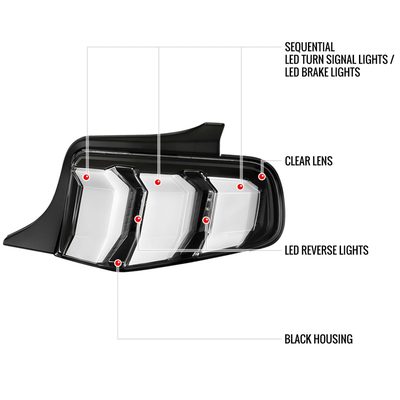 2010-2012 Ford Mustang Sequential LED Tail Lights Matte Black/Clear Lens
