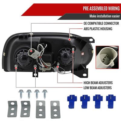 1993-1998 VW Golf Mk3/Cabrio Dual Halo Projector Headlights Black/Smoke