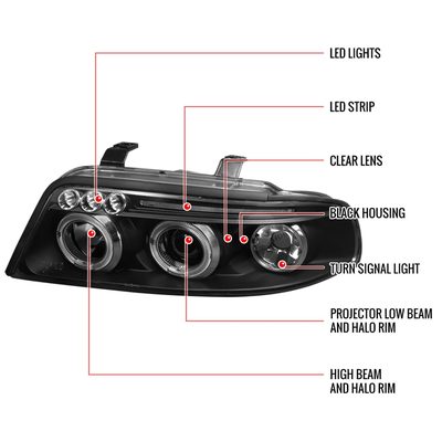 1999-2001 Audi A4/S4 Dual Halo Projector Headlights Matte Black/Clear Lens