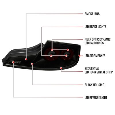 2003-2007 Infiniti G35 Coupe Red LED Halo Signal Tail Lights Matt Black/Smoke
