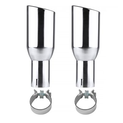 Universal 2.5" Inlet/3.875" Outlet Chrome S.Steel Angled Exhaust Tips - 2PC