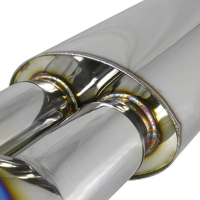 Universal DTM Style 2.5" Inlet/3" Outlet Steel Exhaust Muffler w/Dual Burnt Tips