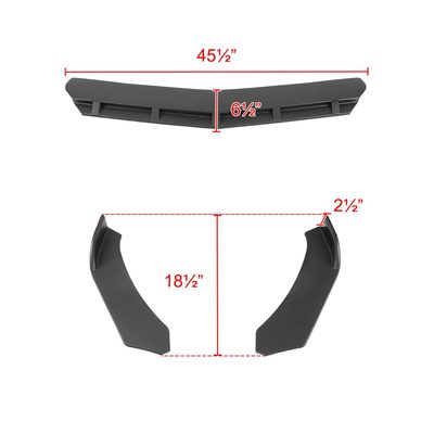 Universal Matte Black Polypropylene 3Pcs Front Bumper Lip Splitter Spoiler Set