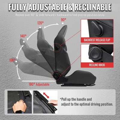 Universal Racing Seat Black Pu Leather Charcoal Gray Suede Double Black Stitch