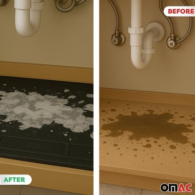 High Quality Black Under Sink Cabinet Protection Mat Waterproof Raised Edge