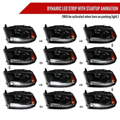 2013-2018 RAM 1500 2500 3500 LED Bar Signal Projector Headlights Black