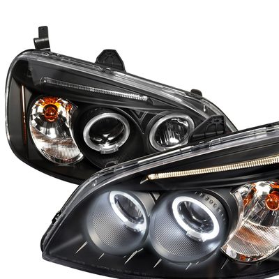 2001-2003 Honda Civic Dual Halo Projector Headlights Matte Black/Clear Lens