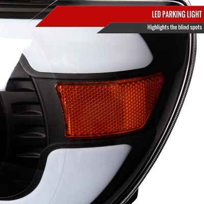2005-2011 Toyota Tacoma LED Bar Projector Headlights Matte Black/Clear Lens