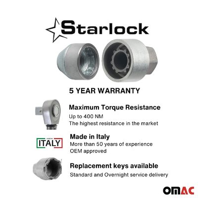 Wheel Lock Kit for RAM 2500 / 3500 M14X1,5 Nut Galvanized Silver 4Locks & 1Key