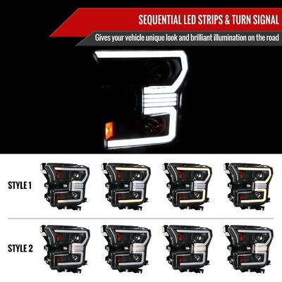 2015-2017 Ford F-150 LED Bar Projector Headlights Turn Signals Black / Clear