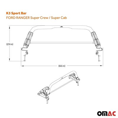 2017-2023 Ford Ranger Sports bar Roll Bar Sport Rack Head Cargo Bed Black