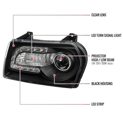 2005-2010 Chrysler 300 Base/LX/Touring Headlights LED Light&LED Signal Black