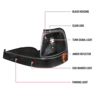 1998-2000 Ford Ranger Corner Parking Turn Signal Lights Matte Black/Clear Lens