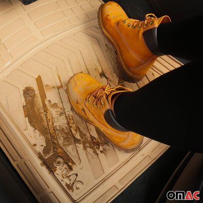 Floor Mats Liner Set All-Weather 3-Row Car Front Rear Universal 6+2Pcs Tan