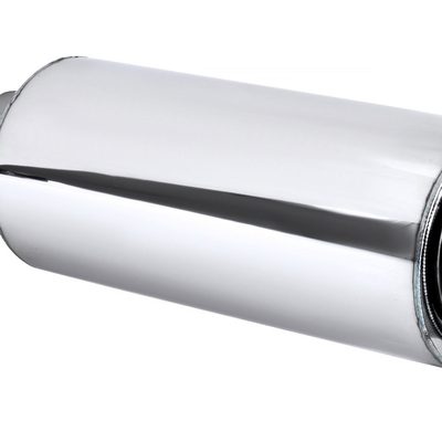 Universal 3" Inlet/4" Outlet Steel Spiral Flow Exhaust Muffler Burnt Tip