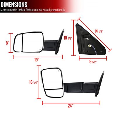 2002-2009 Dodge RAM Heated & Manual Fold Chrome Towing Mirrors Turn Signal