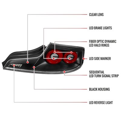 2003-2007 Infiniti G35 Coupe Red LED Halo Signal Tail Lights Matt Black/Clear
