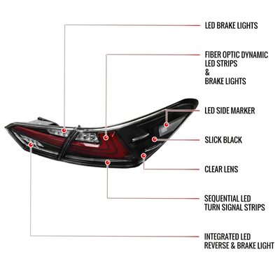 2018-2022 Toyota Camry LED Tail Lights Sequential Signal Lamps Jet Black/Clear